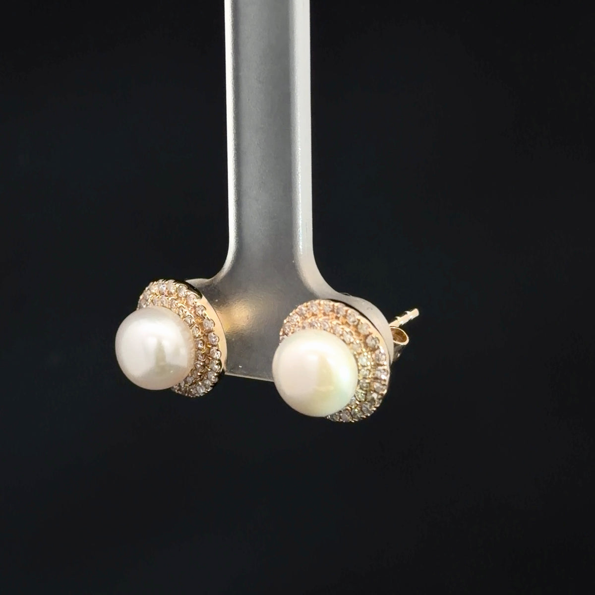 14k Yellow Gold Pearl & Diamond Earrings