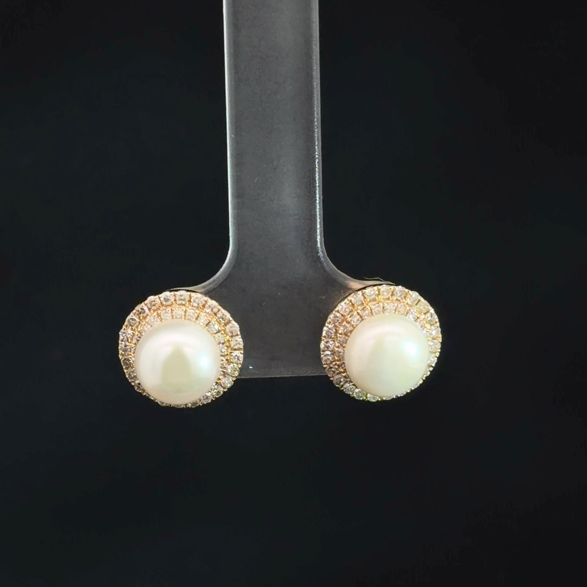 14k Yellow Gold Pearl & Diamond Earrings