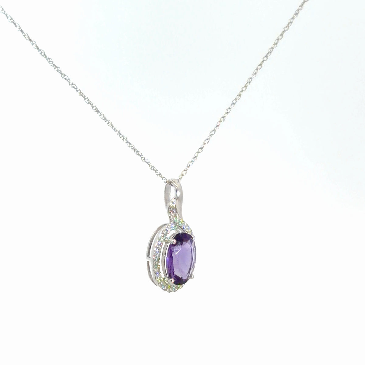14k White Gold Amethyst & Diamond Pendant .21cttw