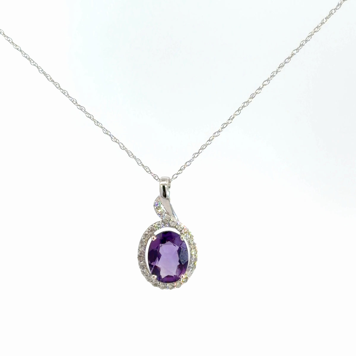 14k White Gold Amethyst & Diamond Pendant .21cttw