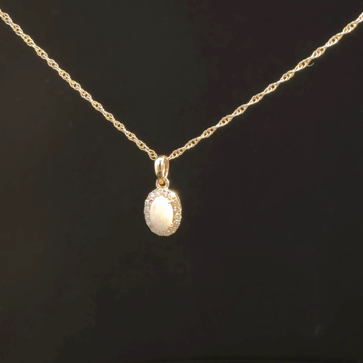 14k Yellow Gold Diamond & Opal Pendant