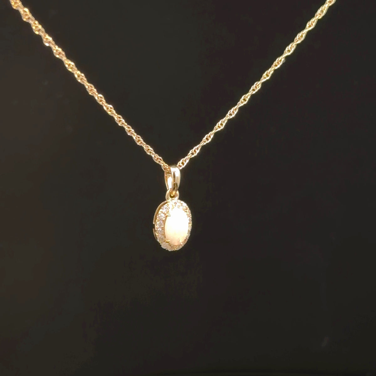 14k Yellow Gold Diamond & Opal Pendant