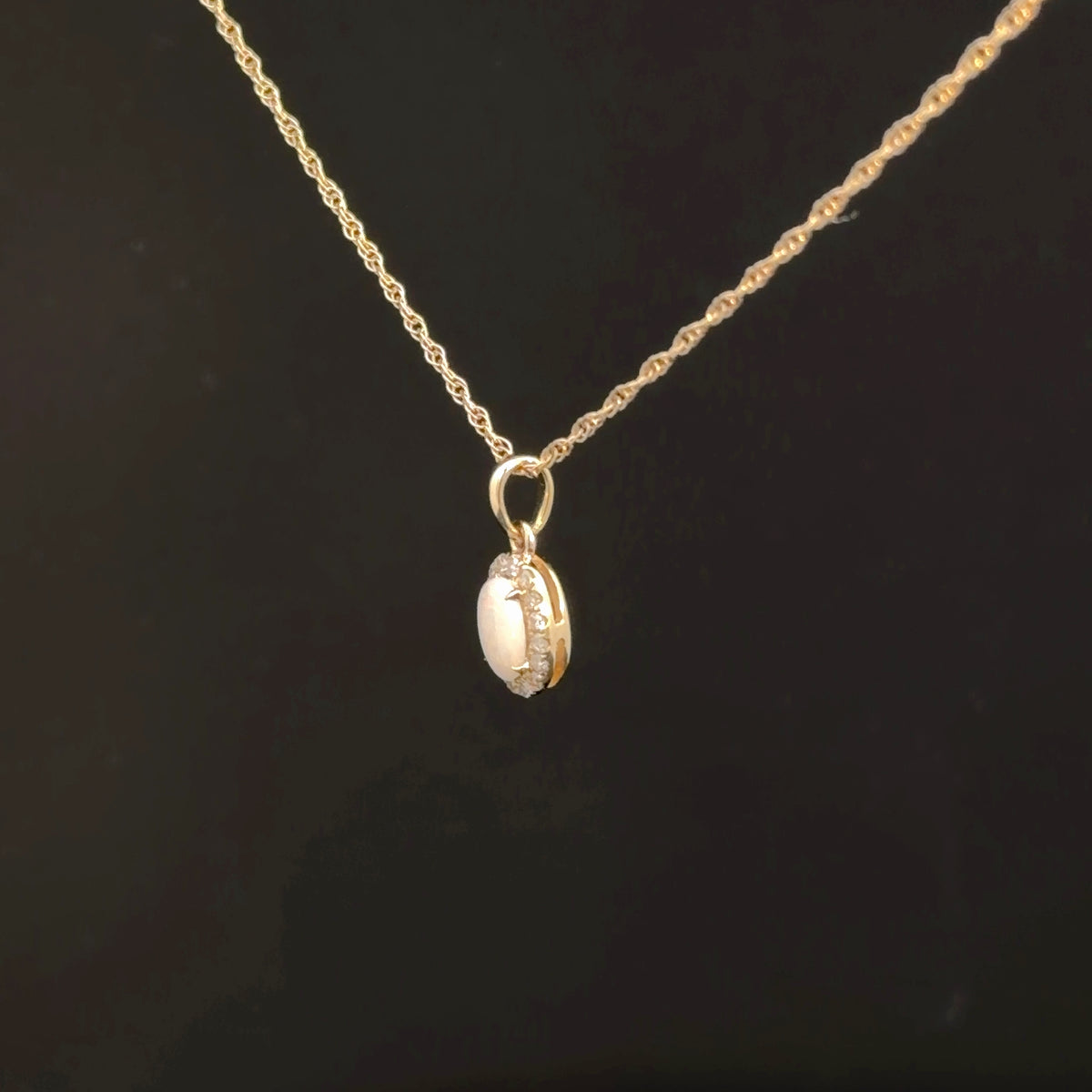 14k Yellow Gold Diamond & Opal Pendant