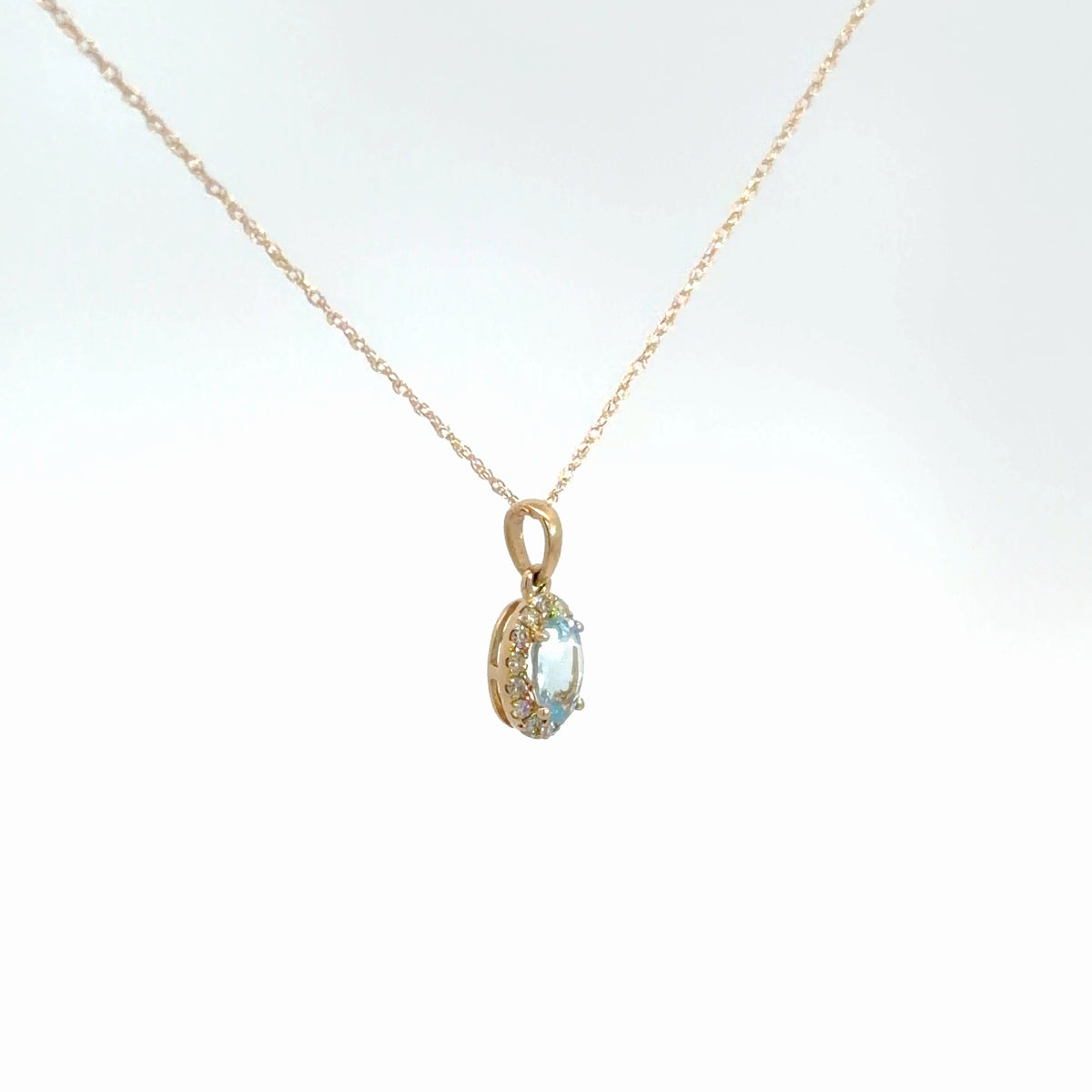 14k Yellow Gold Aquamarine & Diamond pendant