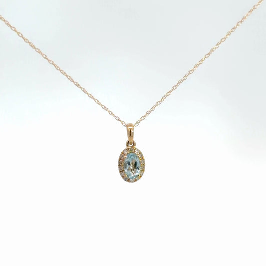 14k Yellow Gold Aquamarine & Diamond pendant
