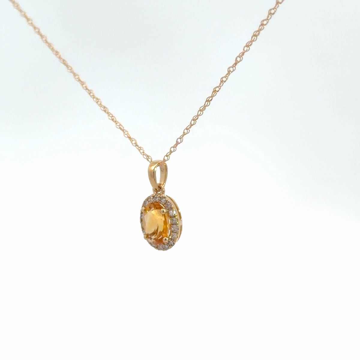 14k Yellow Citrine & Diamond Pendant