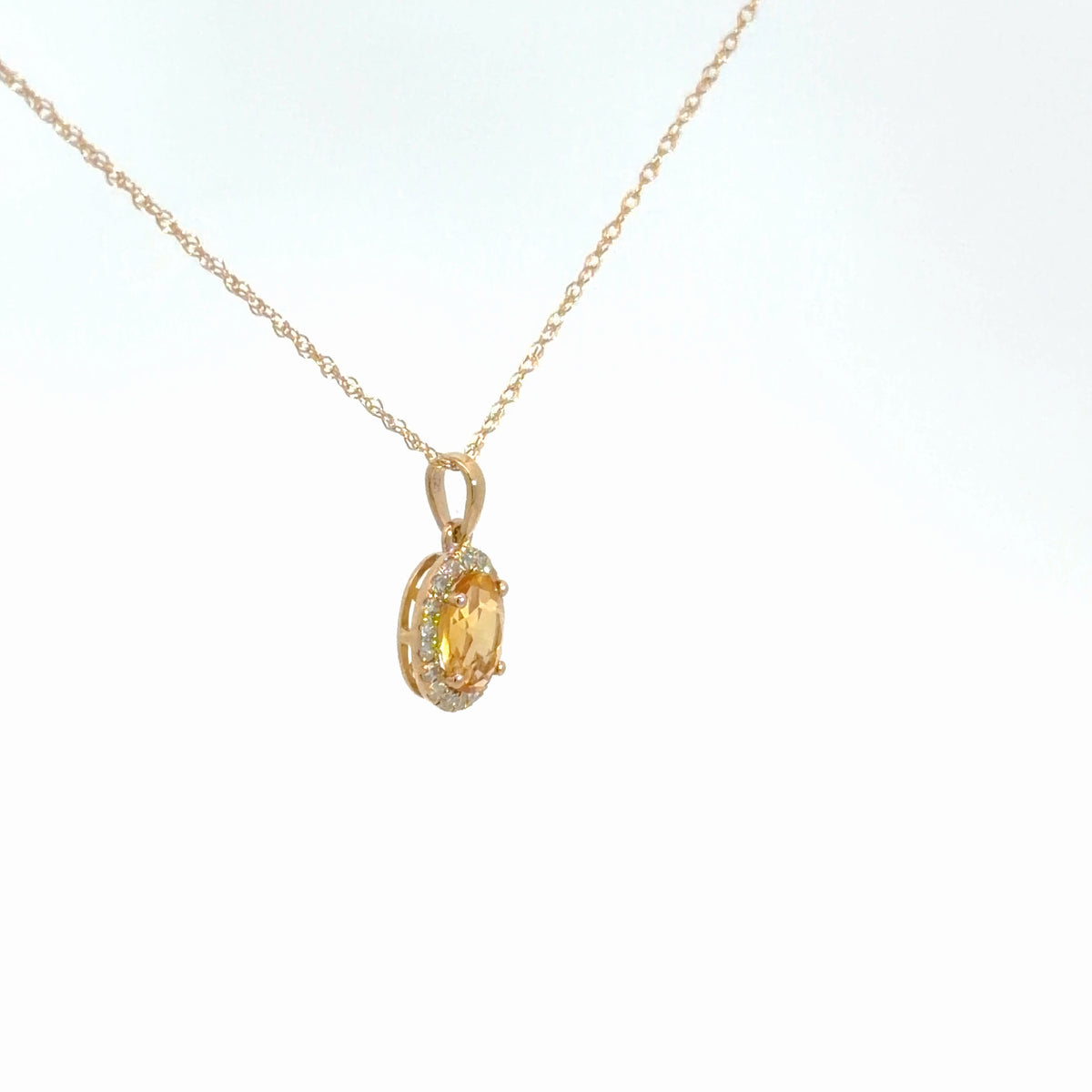 14k Yellow Citrine & Diamond Pendant