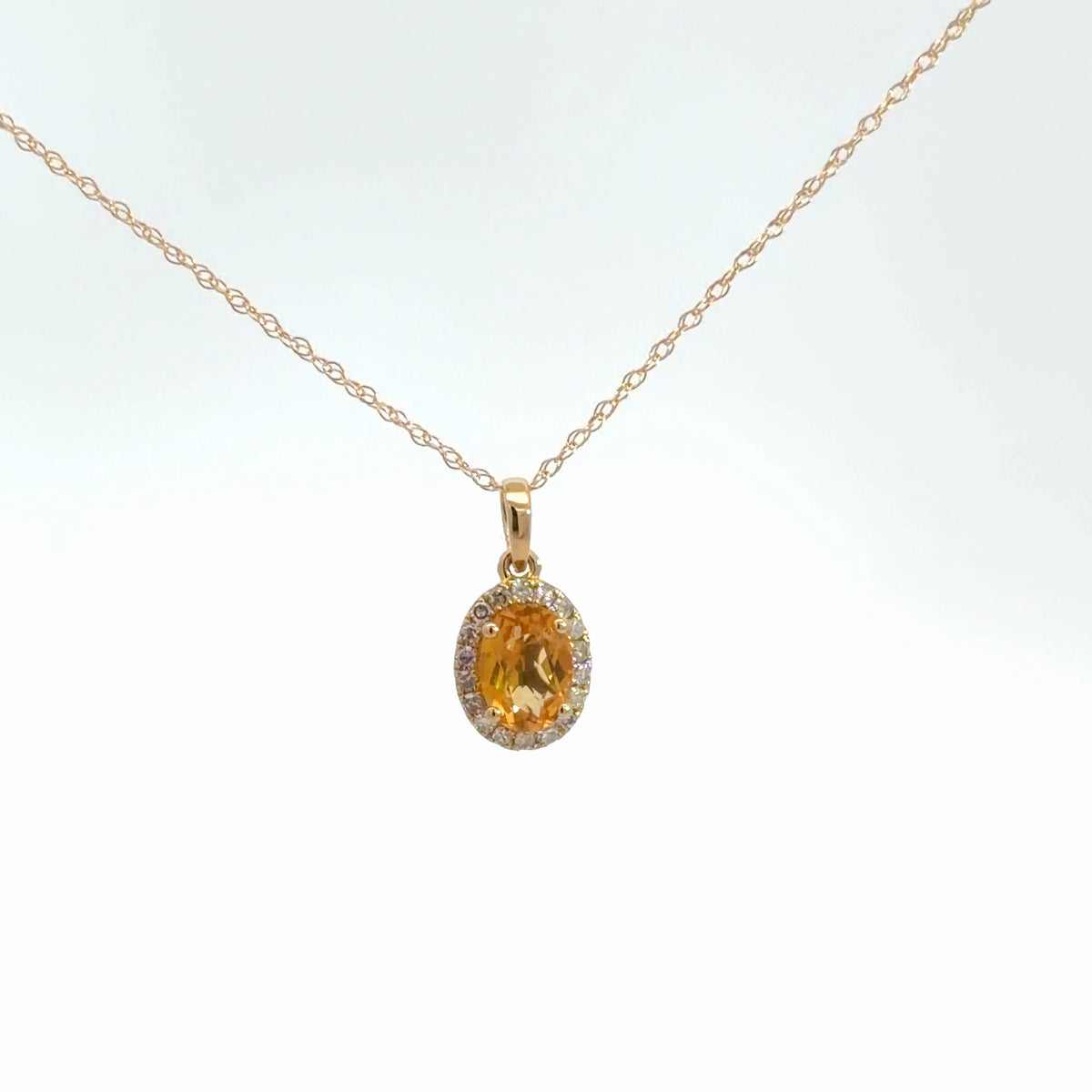 14k Yellow Citrine & Diamond Pendant