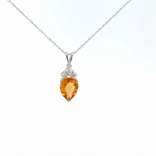 14k White Gold Citrine & Diamond Pendant