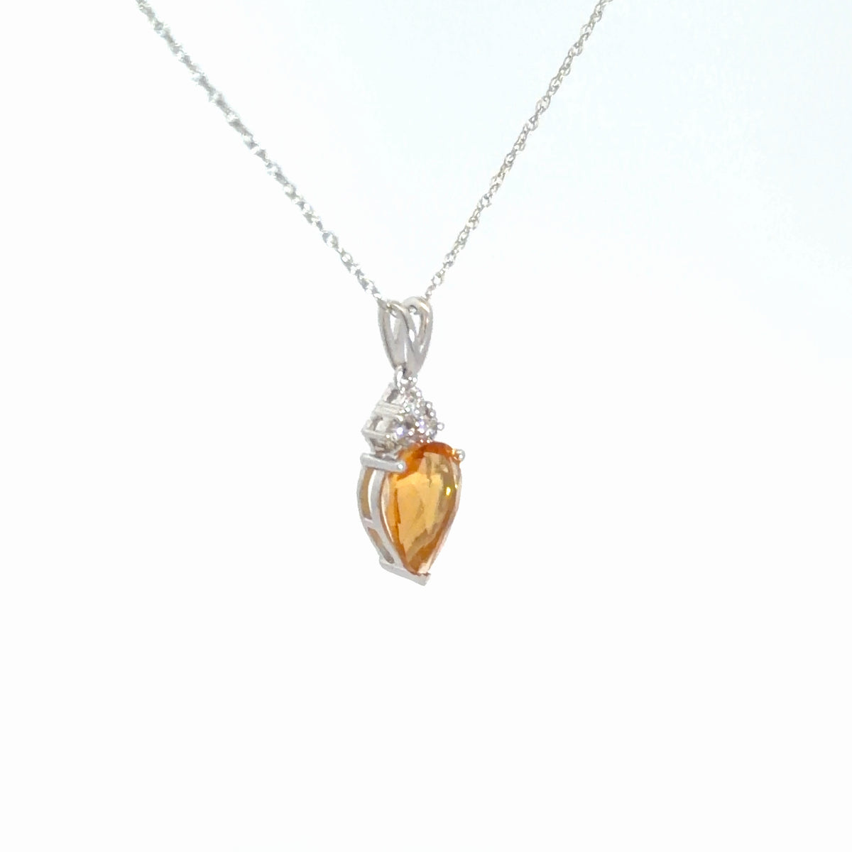 14k White Gold Citrine & Diamond Pendant