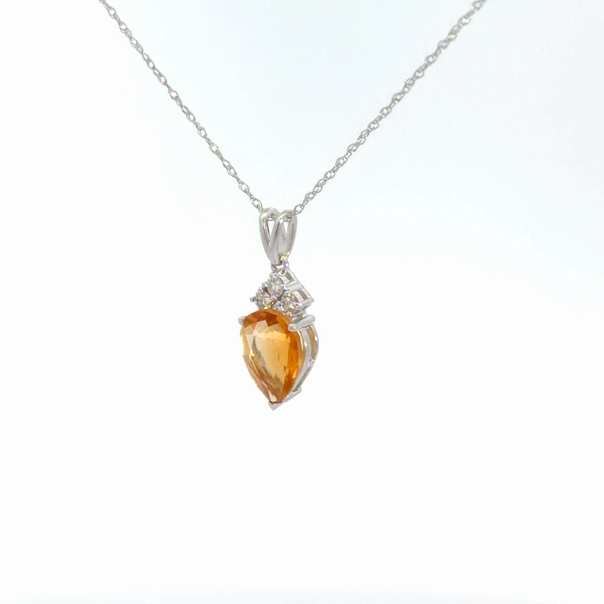 14k White Gold Citrine & Diamond Pendant