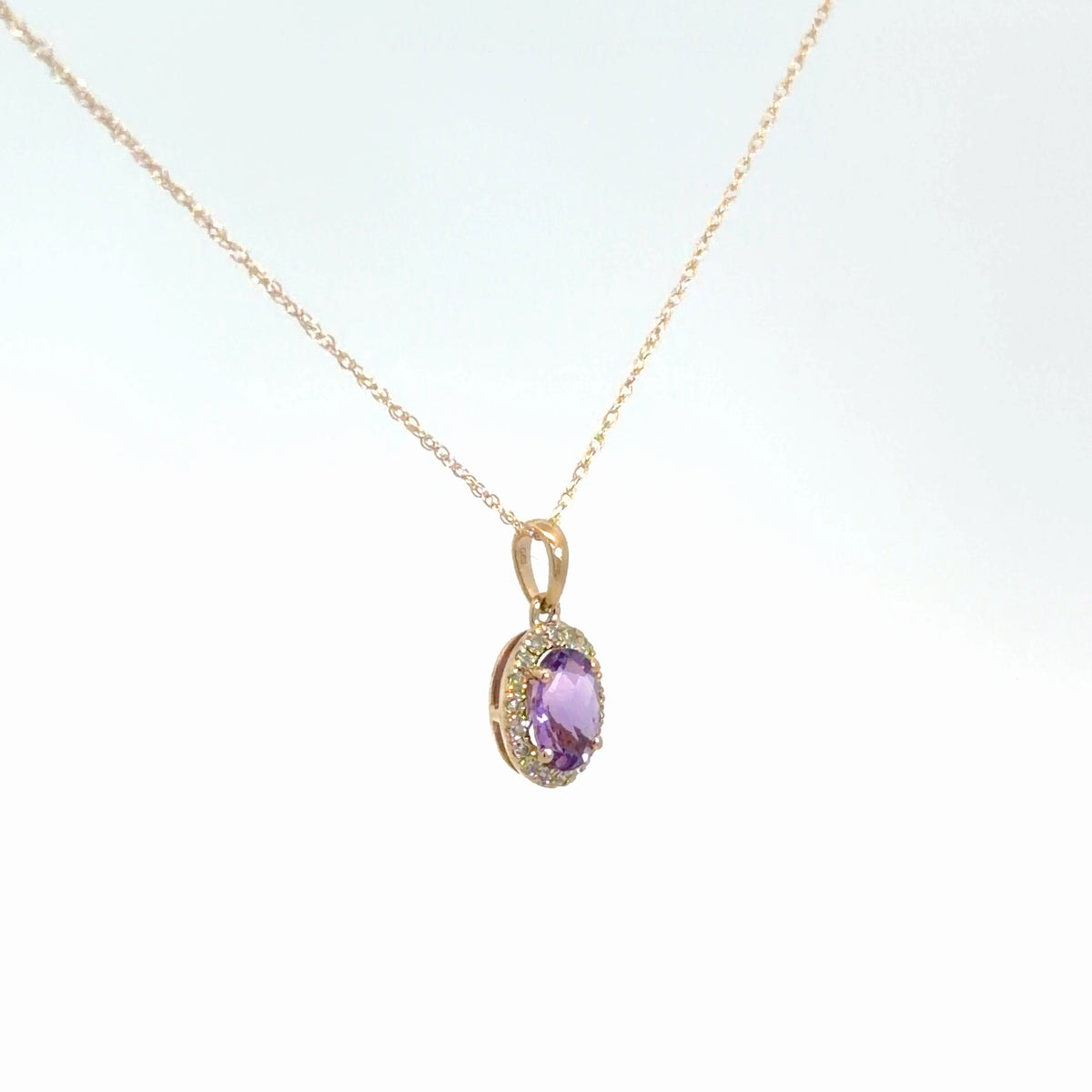 14k Yellow Gold Amethyst & Diamond Pendant
