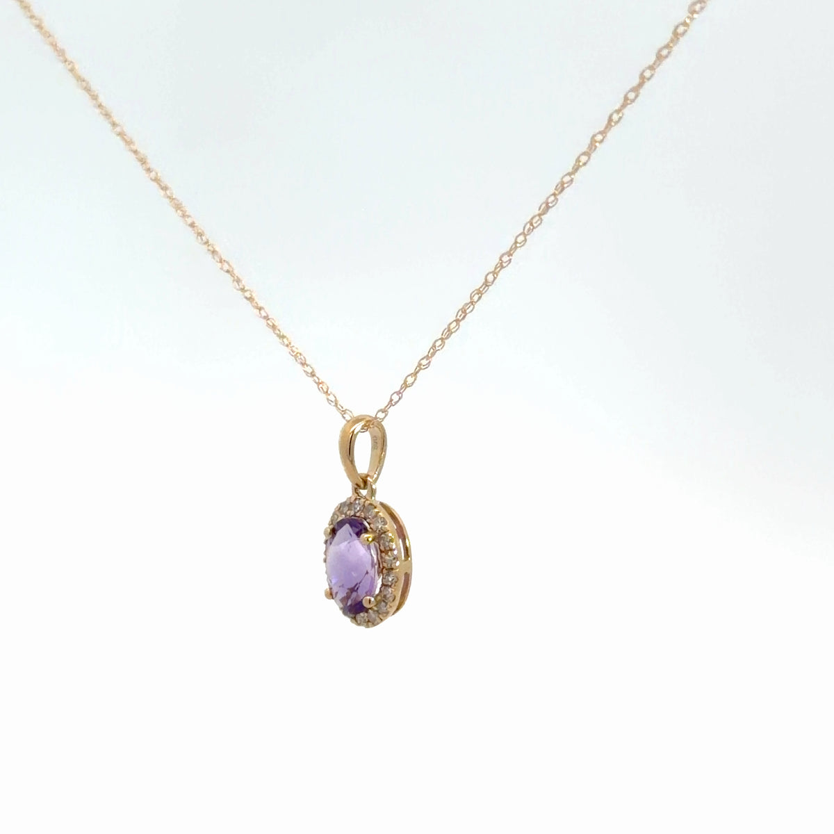 14k Yellow Gold Amethyst & Diamond Pendant