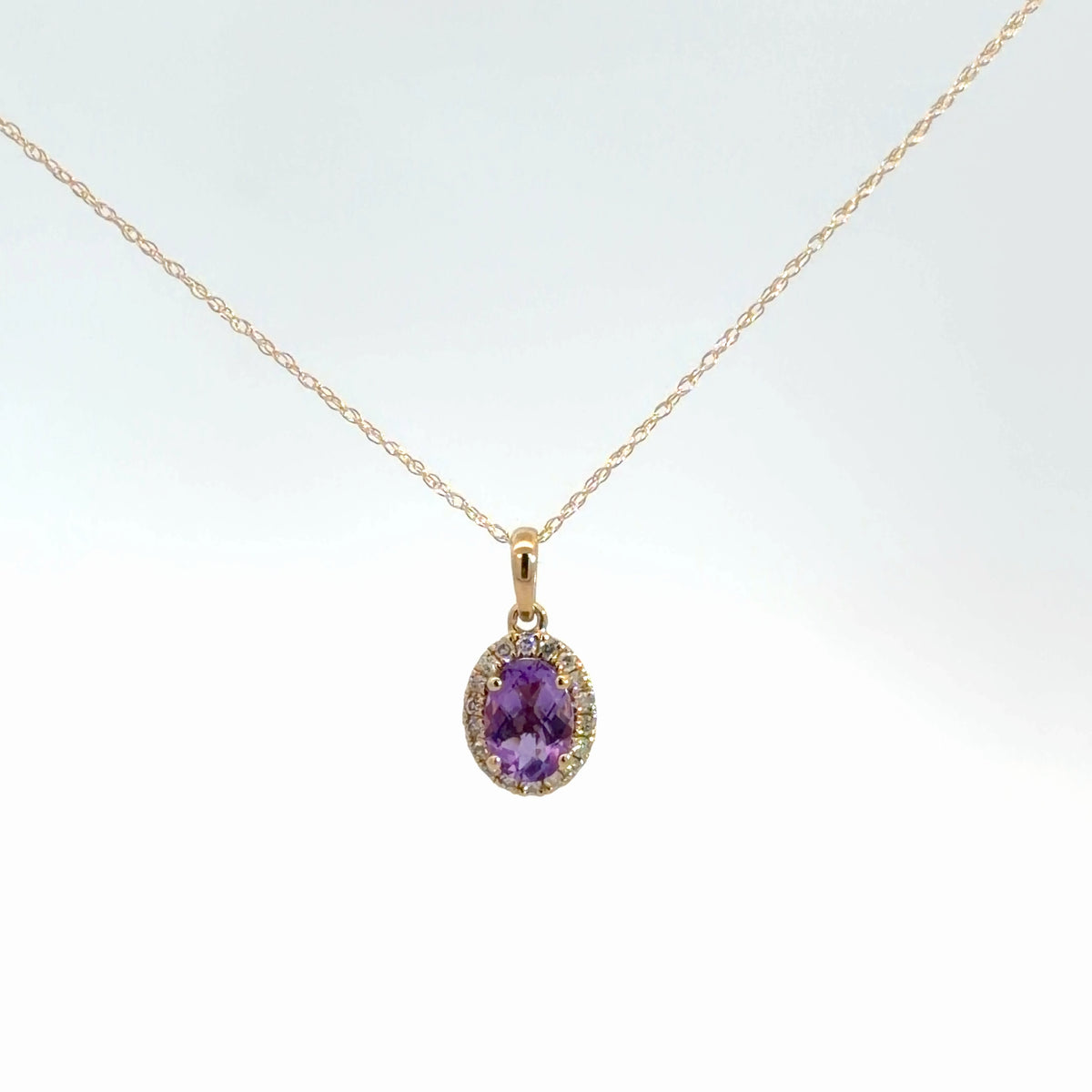 14k Yellow Gold Amethyst & Diamond Pendant