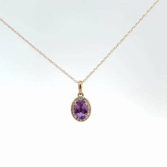 14k Yellow Gold Amethyst & Diamond Pendant