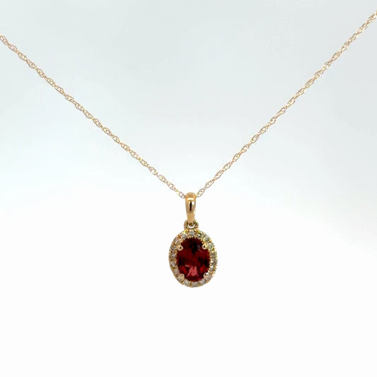 14k Yellow Gold Garnet & Diamond Pendant