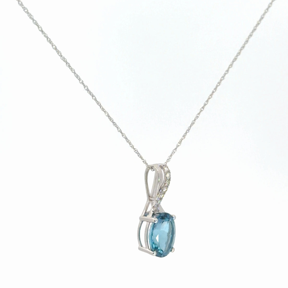 14k White Gold Diamond & Blue Topaz Pendant
