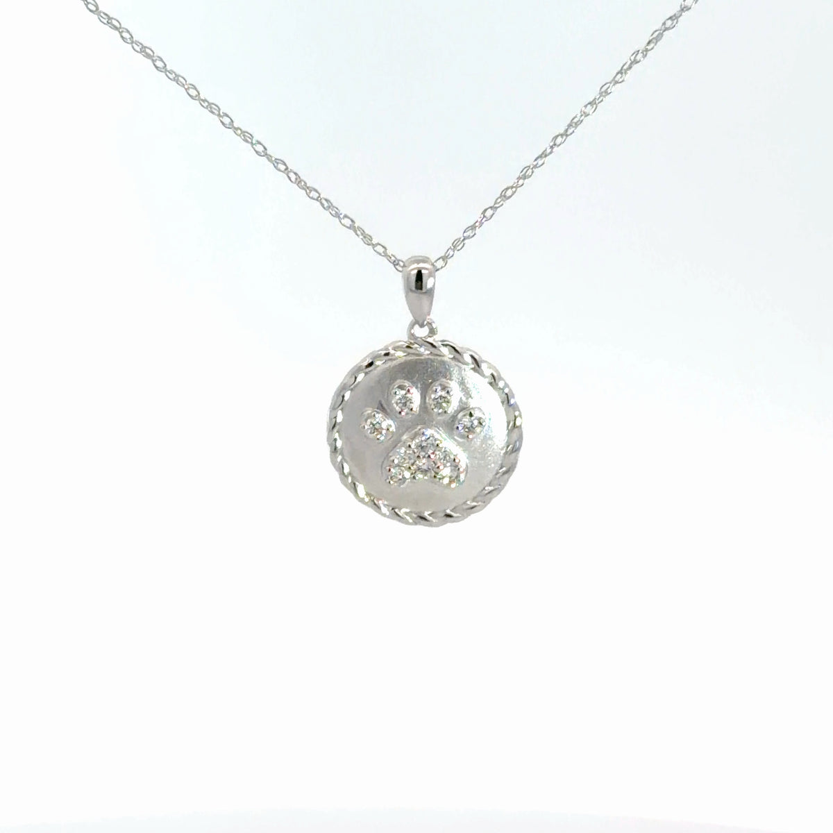 14k White Gold Diamond Paw Print .16cttw