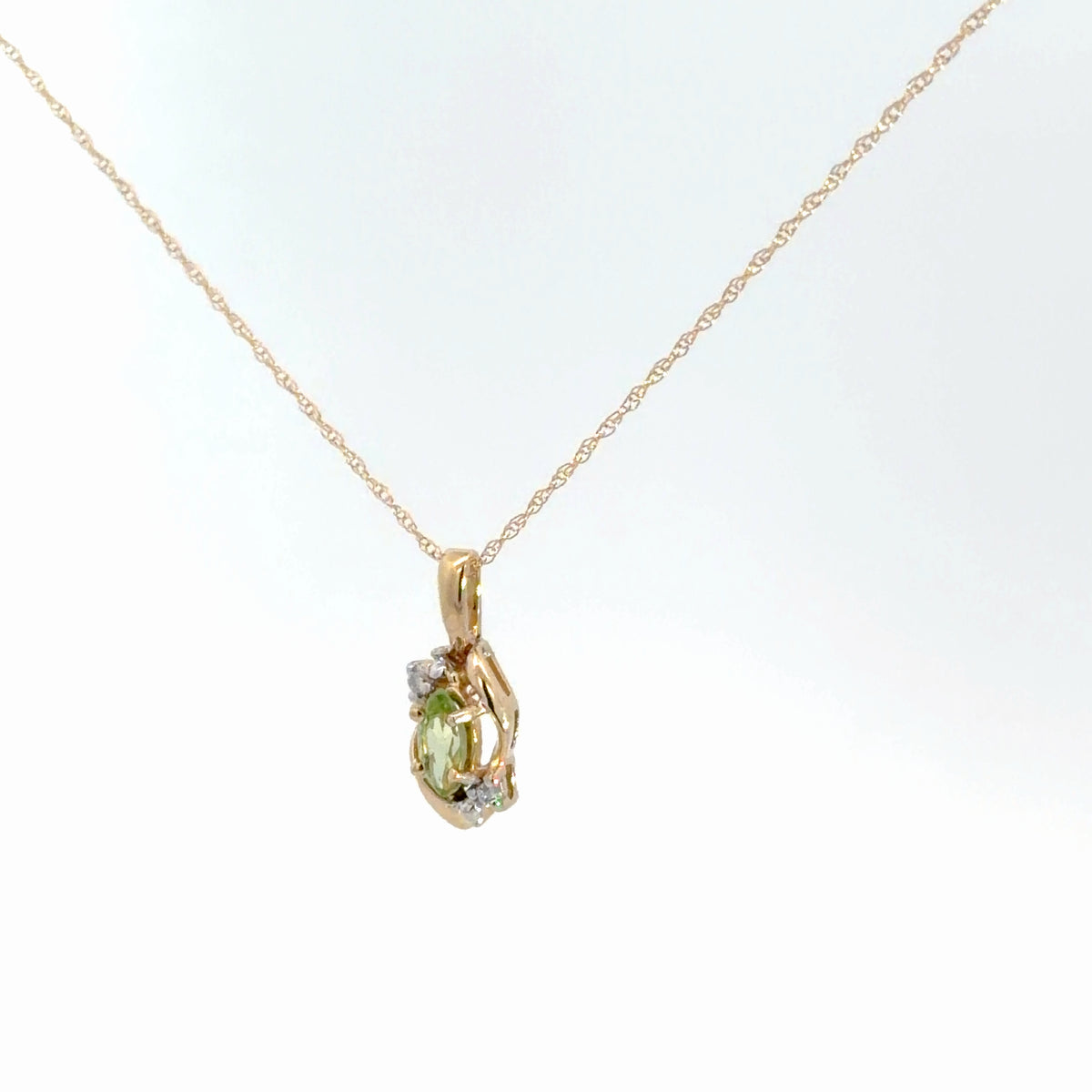 14k Yellow Gold Peridot & Diamond Pendant