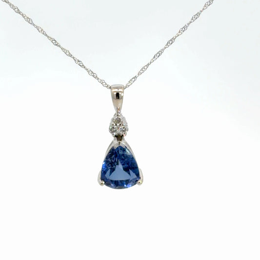 10k White Gold Sapphire & Diamond Pendant