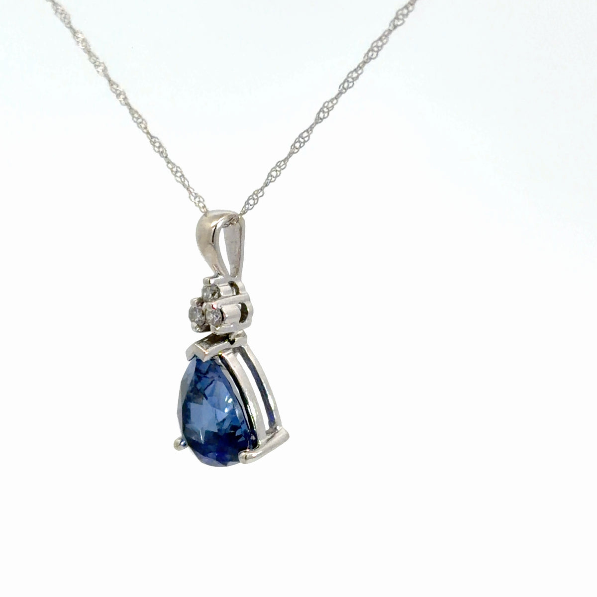 10k White Gold Sapphire & Diamond Pendant