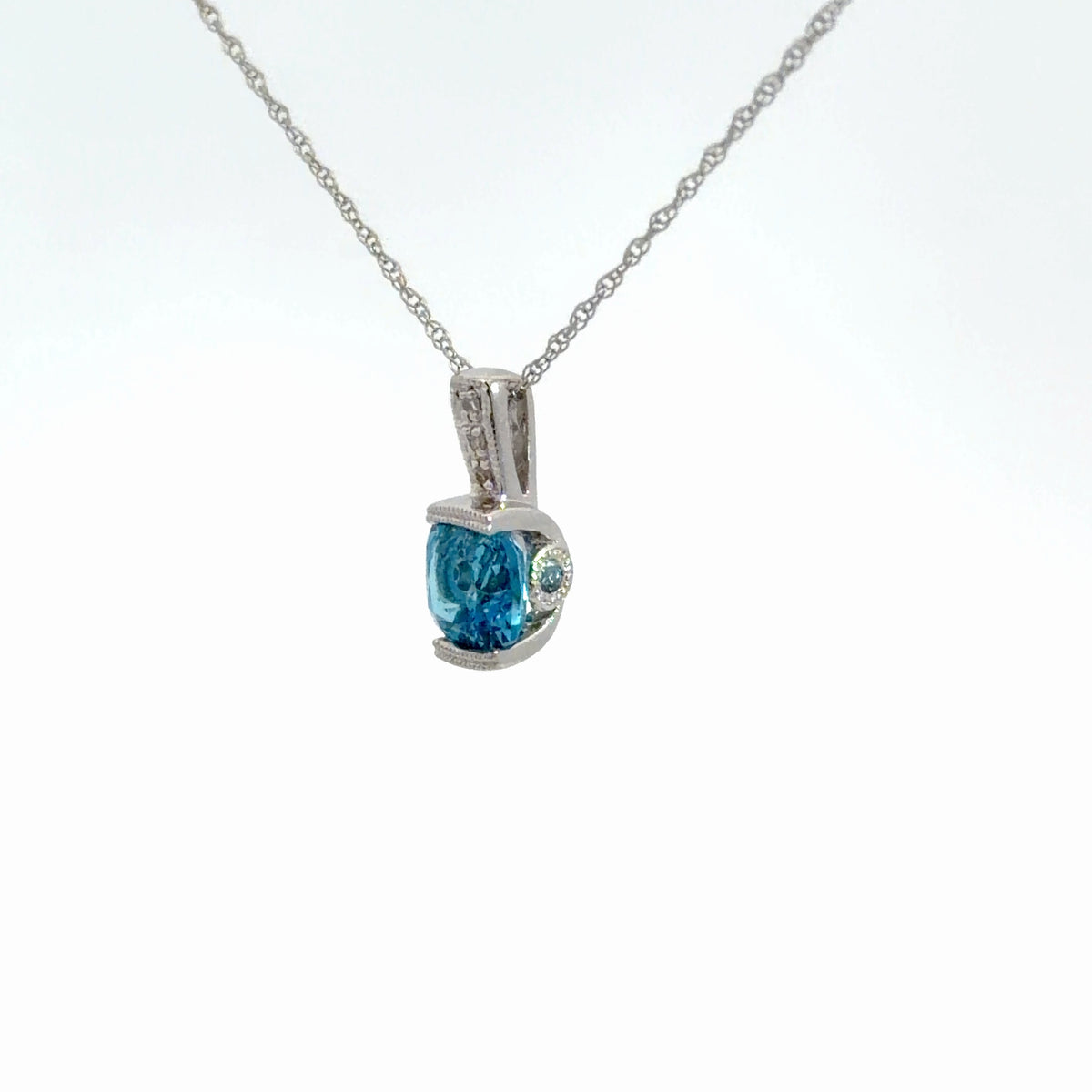 10K Blue Topaz & Diamond Pendant