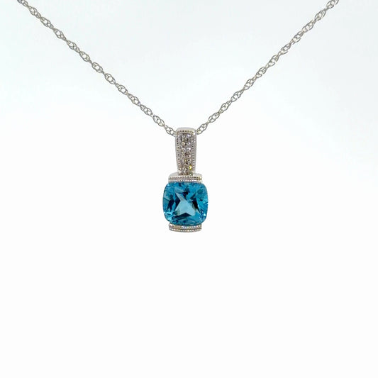 10K Blue Topaz & Diamond Pendant