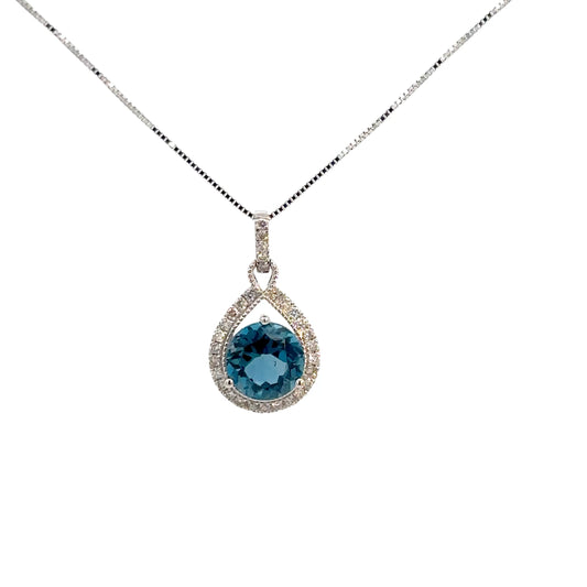 14k Blue Topaz & Diamond Pendant
