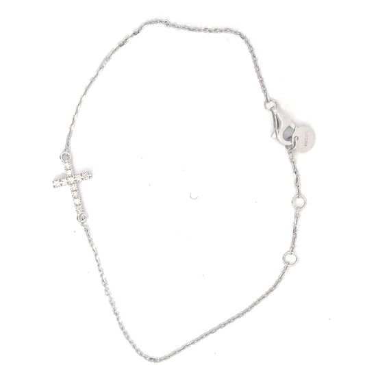 14k White Gold Diamond Cross Bracelet .08cttw