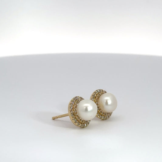 14k Yellow Gold Double Halo Earring
