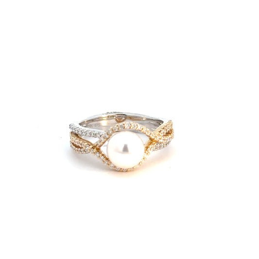 14k Yellow & White Gold Pearl & Diamond Ring