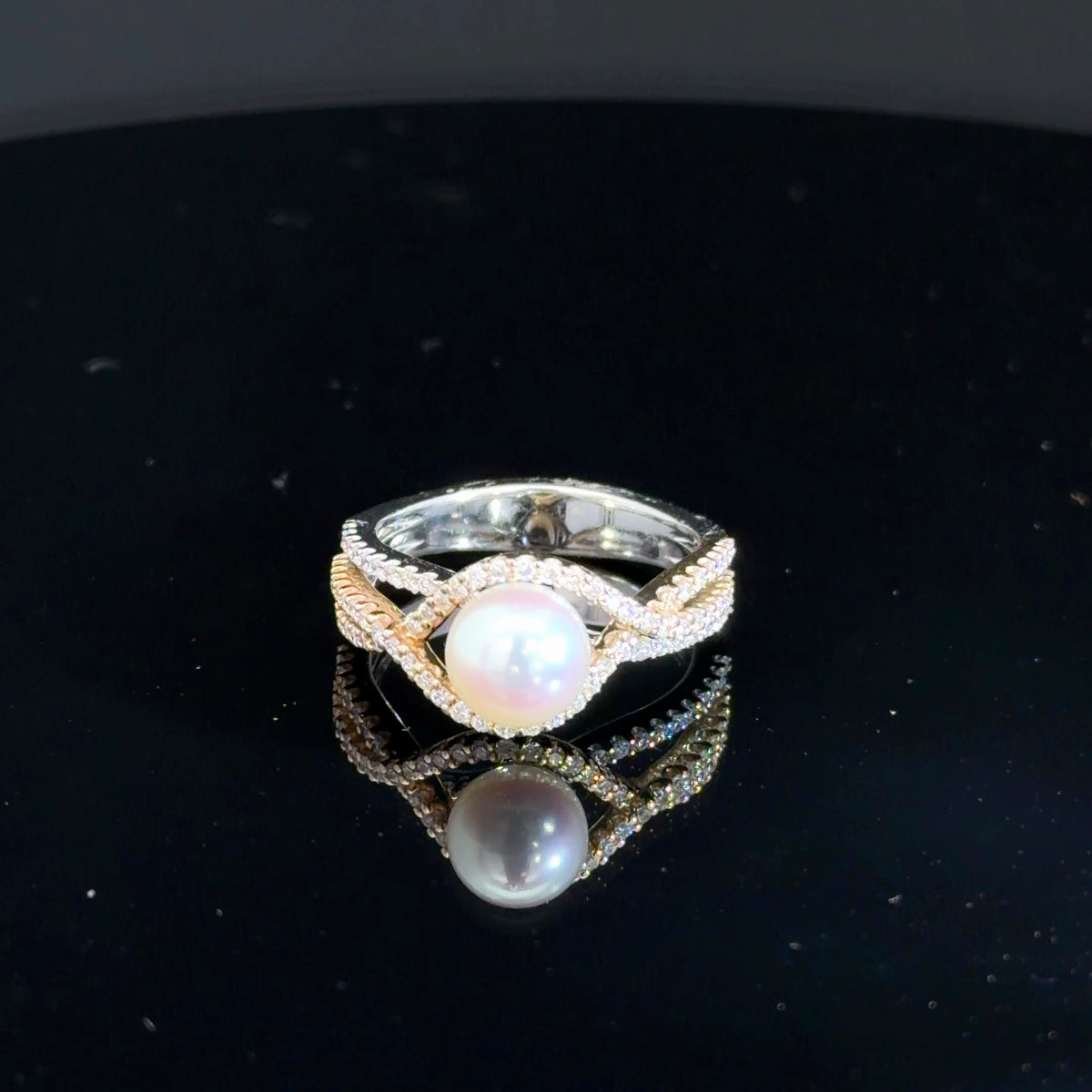 14k Yellow & White Gold Pearl & Diamond Ring 5/8cttw