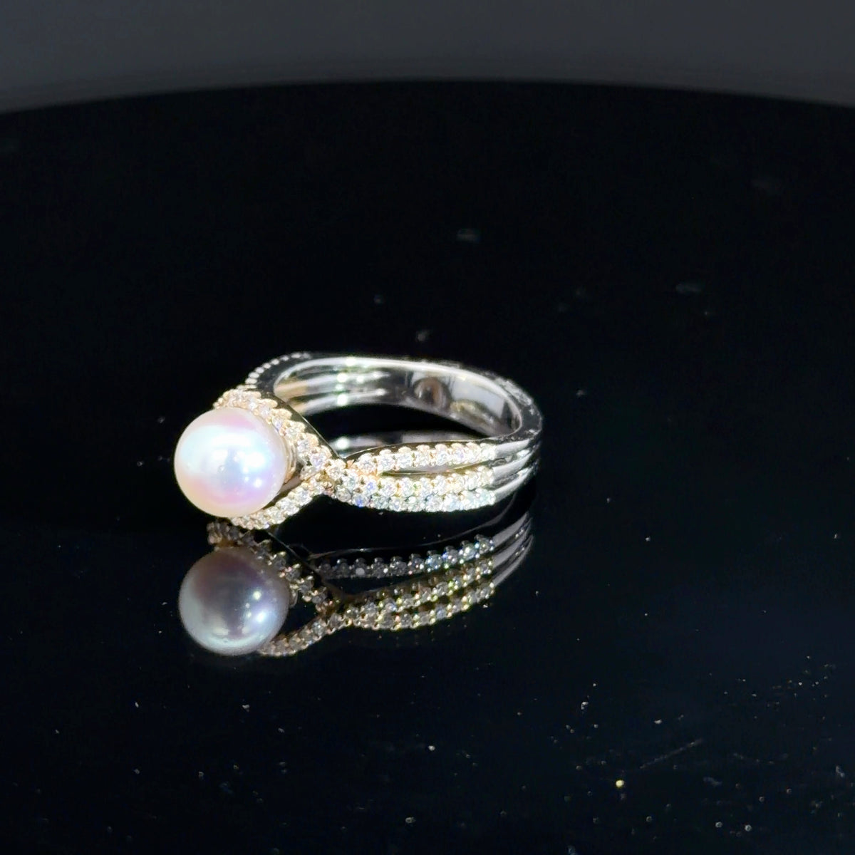 14k Yellow & White Gold Pearl & Diamond Ring 5/8cttw