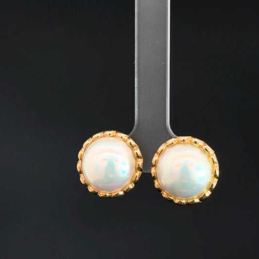 14k Yellow Gold Mabe Pearl Earrings