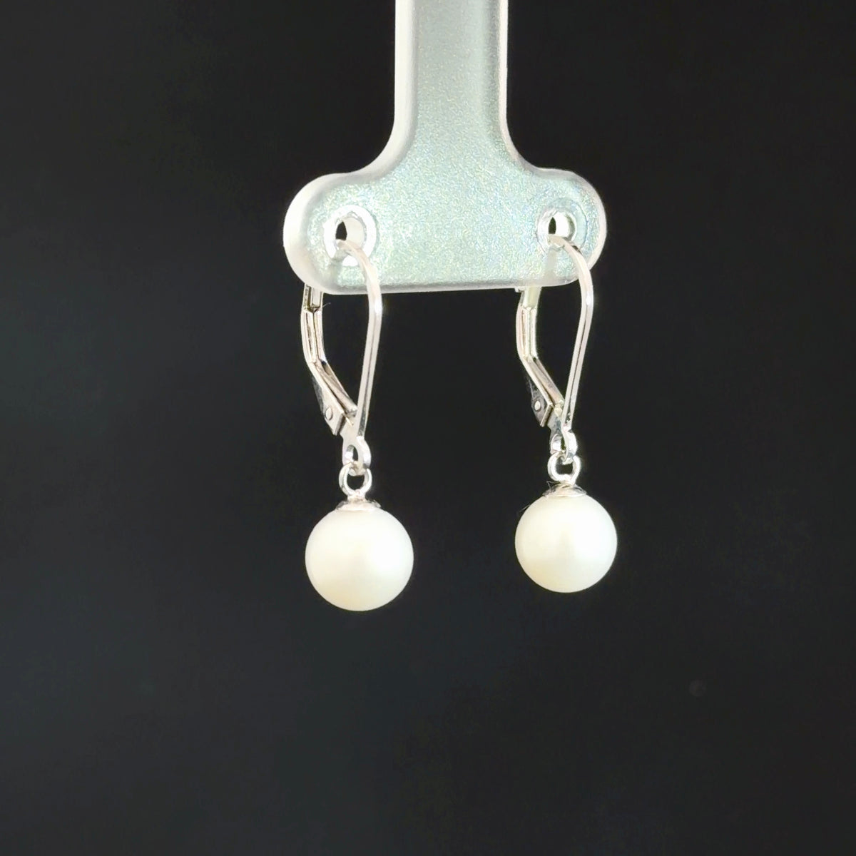 14k White Gold Pearl Dangle Earrings