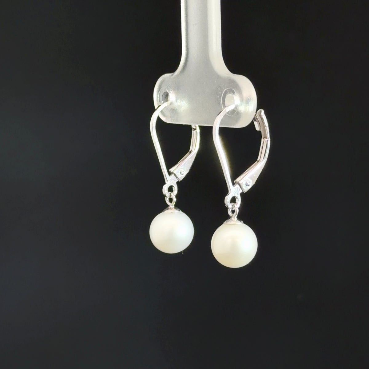 14k White Gold Pearl Dangle Earrings