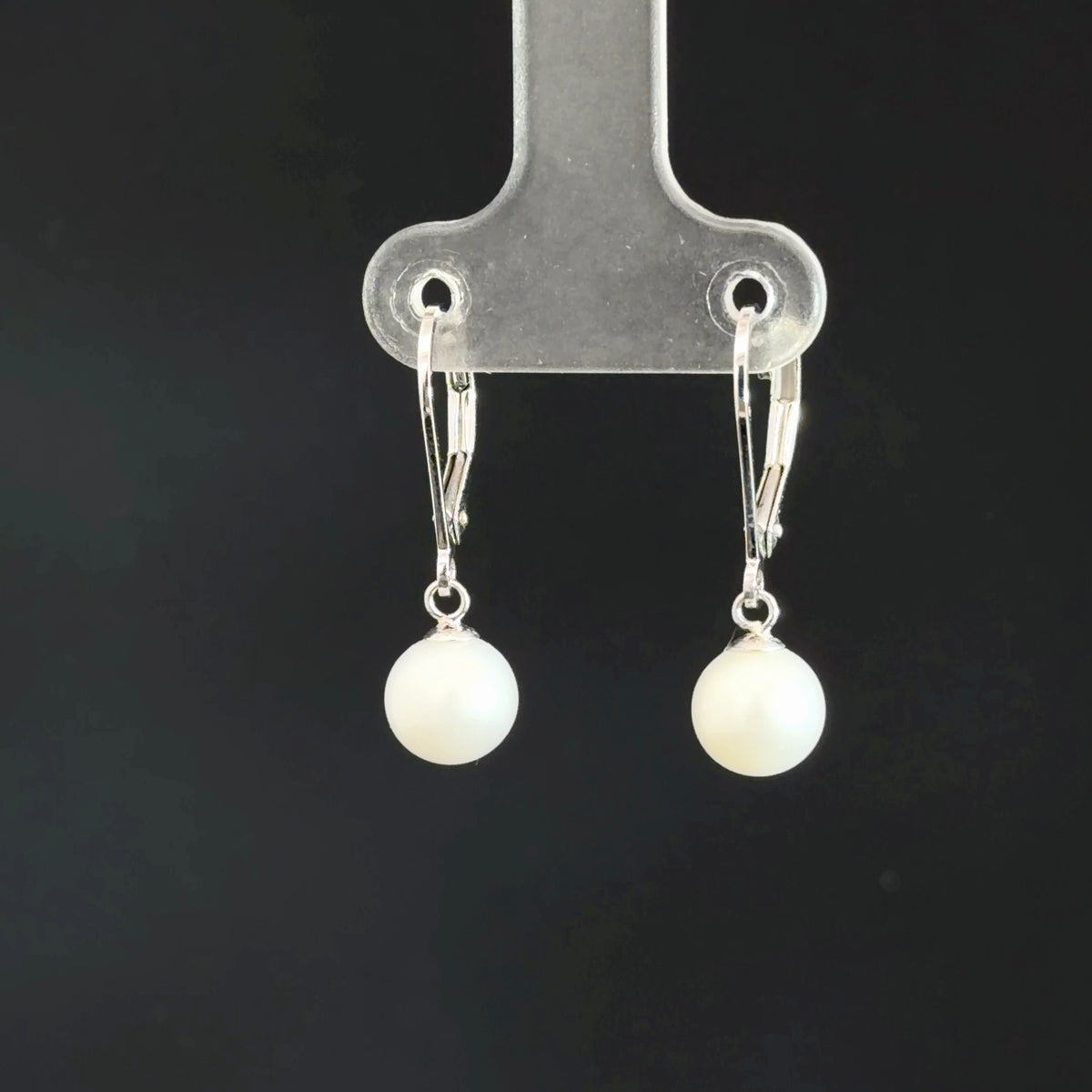 14k White Gold Pearl Dangle Earrings