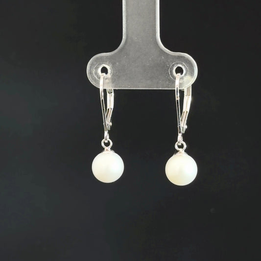 14k White Gold Pearl Dangle Earrings