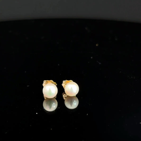 14k Yellow Gold Pearl Studs