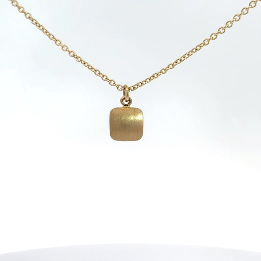 14k Yellow Gold Brushed Square Pendant