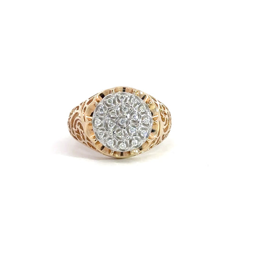 Mens 10k Yellow Gold Diamond Cluster Ring