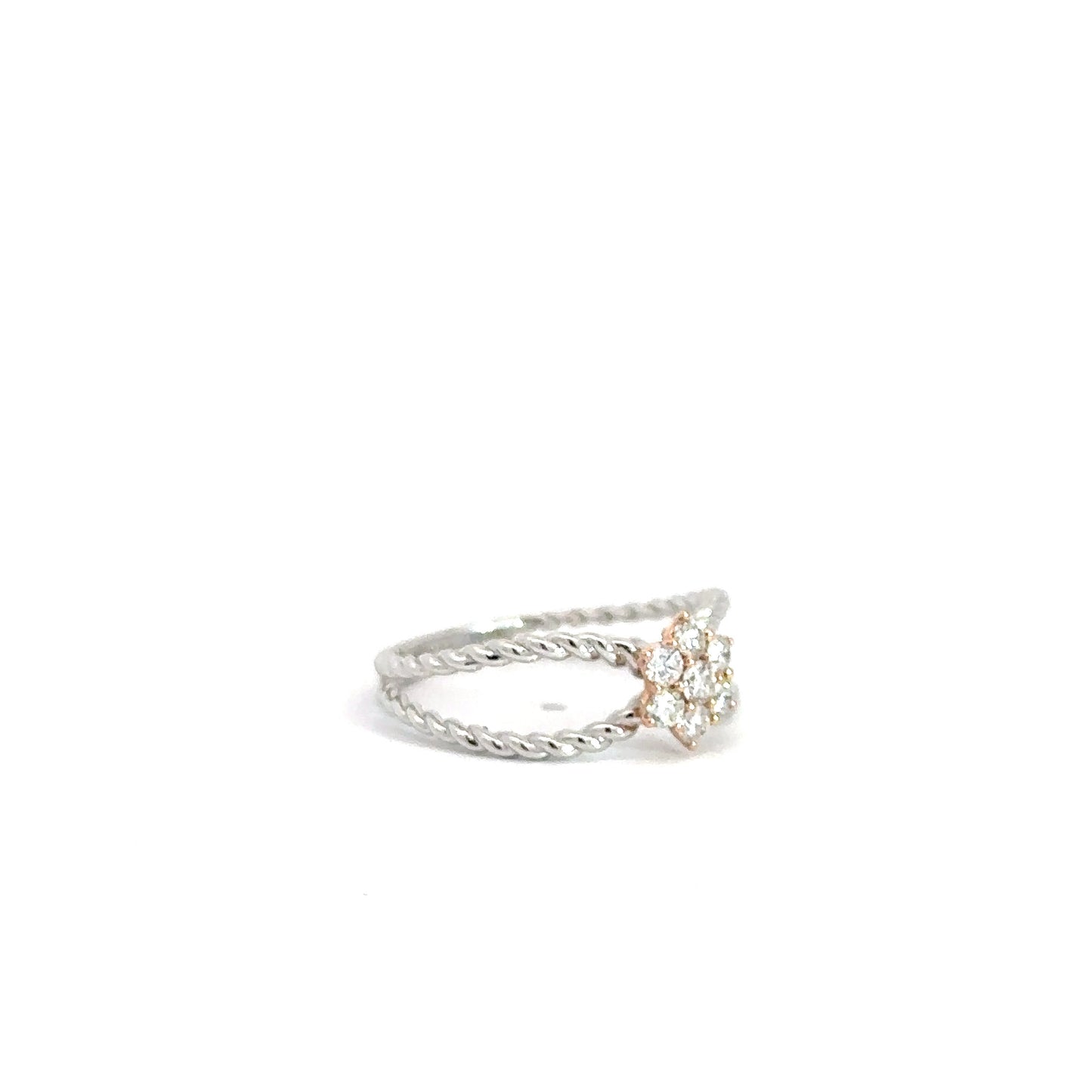 14k Two-Toned Diamond Cluster & Rope Design Diamond Fashion Ring