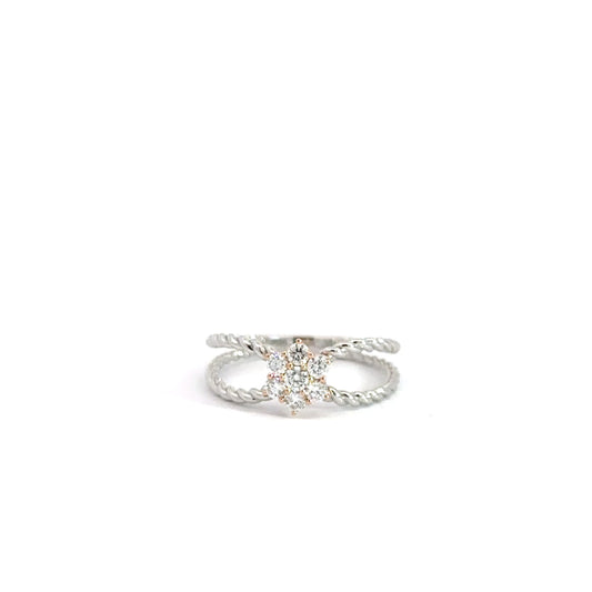 14k Two-Toned Diamond Cluster & Rope Design Diamond Fashion Ring