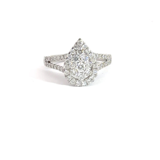 14k White Gold Diamond Pear Shaped Cluster Ring 1.13cttw