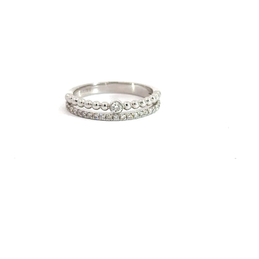 14k White Gold 2 Row Diamond & Beaded Band