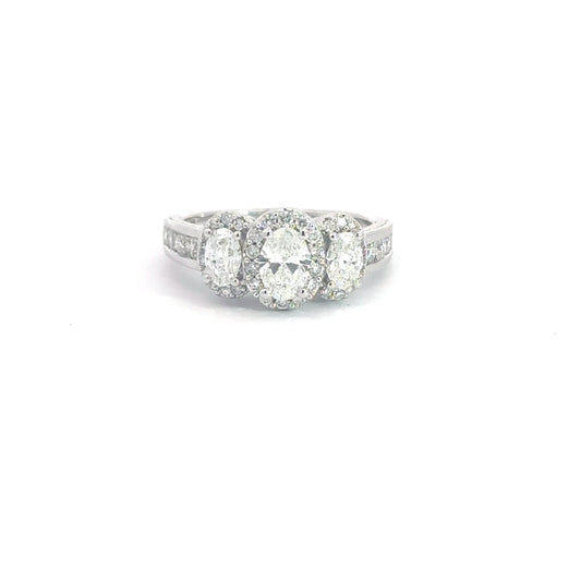 14k White Gold 3 Oval Diamond Ring 1.63cttw