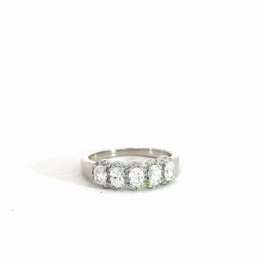 14k White Gold 5 Diamond Oval Fashion Ring