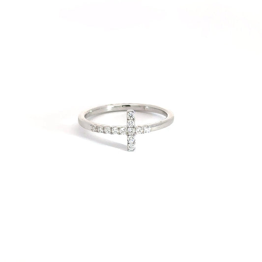 14k White Gold .13cttw Round Diamond Cross