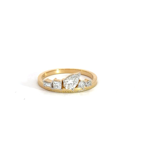 14k Yellow Gold Multi Shape Lab Diamond Fashion Ring .62cttw