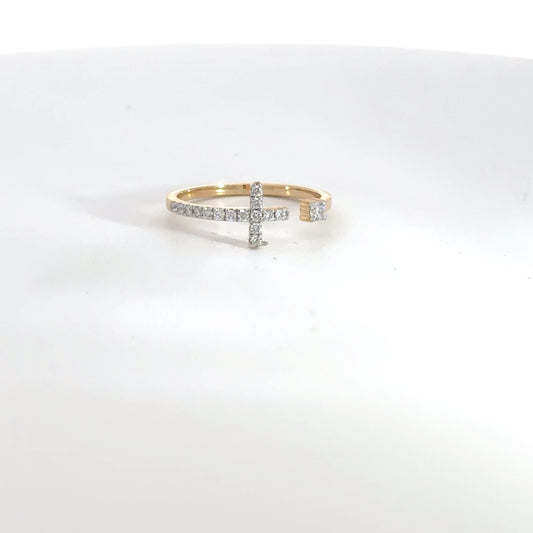 14k Yellow Gold Lab Diamond Cross Ring